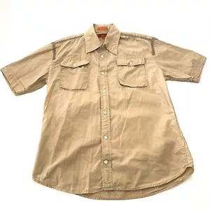 Faconnable Shirt Mens Small Beige Linen Casual Button Up Short Sleeve - Picture 1 of 7
