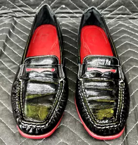 SAS Penny Womens Size 8 M  Black Patent Leather Red Trim Slip On Penny Loafers - Picture 1 of 5