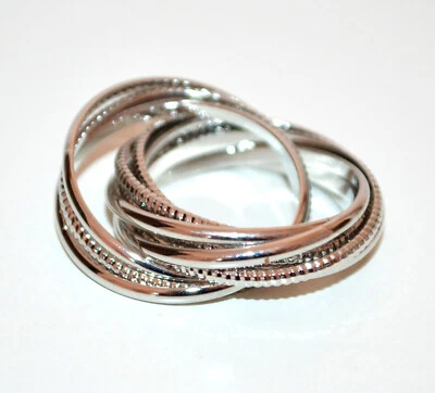 Anello donna argento multi cerchi fedina metallo lisci zigrinati elegante UBB4 - Immagine 1 di 2