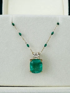 Atemberaubender 8,00 Karat Kissen Muzo kolumbianischer Smaragd & Diamant 18k Gold Anhänger - Bild 1 von 9