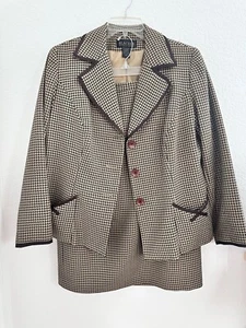 Set tuta giacca e gonna nera marrone beige pied de poule tweed tasca taglia 14W - Foto 1 di 12