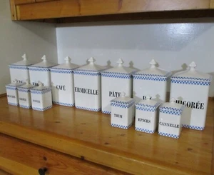 Sarreguemines French ceramic canister & spice set Delft blue - Picture 1 of 9