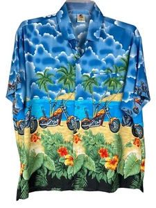 RIMA HAWAIIAN Aloha Camicia MOTO Floreale Palma Spiaggia Chopper Rosso Uomo XL - Foto 1 di 12