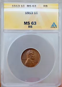 1913 P Lincoln Wheat Cent - Gem RB / MS63 RB ANACS - Picture 1 of 2