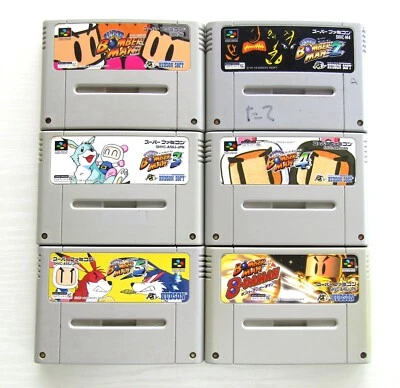 Bomberman 1 2 3 4 5 Panic Bomber W Set Super Famico Nintendo SFC SNES Japan  - Image 1 of 4