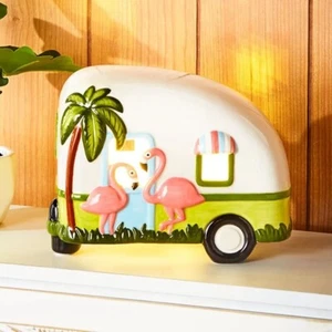 NEW Retro Lighted Camper Accent Lamp Pink Flamingos Palm Tree Battery Operated - Picture 1 of 1