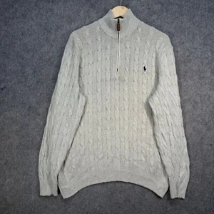 Polo Ralph Lauren Pullover Herren Gr. XL Grau 100% Tussah Seide 1/4 Reißverschluss Zopfmuster - Bild 1 von 15