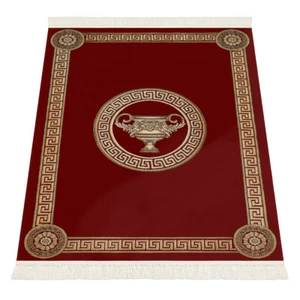 Roter Mäander Teppich Wohnzimmer Griechisch Amphore Muster Seide Bordeaux Rot - Bild 1 von 35