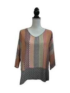 Forever 21 Blouse Top Women Small Multi Argyle/Diamond Print Kimono Sleeve - Picture 1 of 4