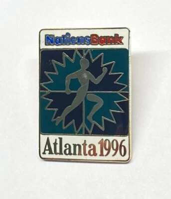 Atlanta 1996 Olympic Games Lapel Tac Pin Enamelled Nations Bank Man Running - Image 1 of 4