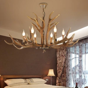 Farmhouse Resin Chandelier Dining Room Hanging Ceiling Light Antler Decor Lamp - Picture 1 of 5