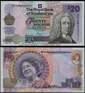 SCOZIA ROYAL BANK PLC 20 STERLINE (P361) 2000 EMISSIONE COMMEMORATIVA UNC - Foto 1 di 1