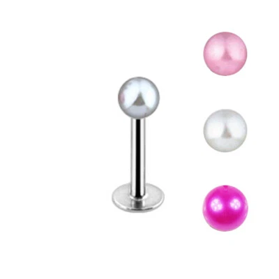 1,6mm Labret Ohr Tragus Helix Lippen Piercing mit Perle Weiß, Rosa Pink Schimmer - Bild 1 von 4
