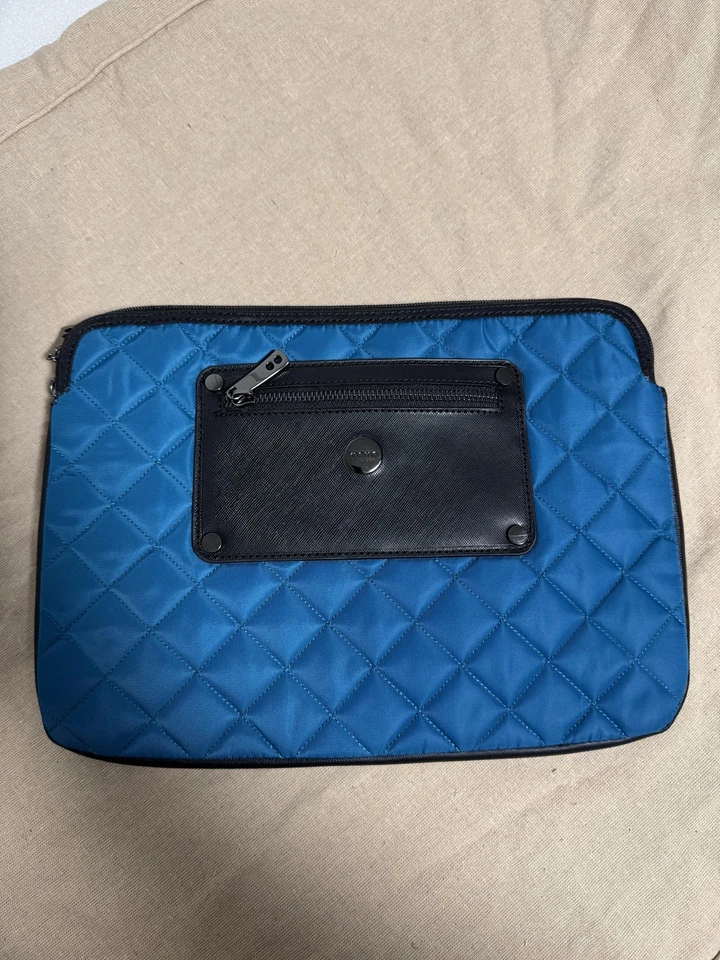 Funda acolchada para portátil Knomo London de cuero azul con cremallera bolsillo tableta acolchada Foto 1 de 4