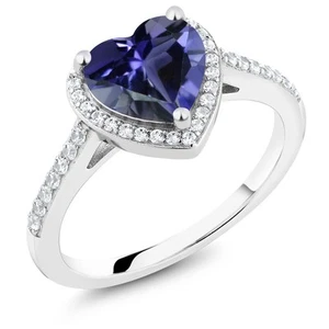 1.46 Ct Heart Shape Blue Iolite 925 Sterling Silver Engagement Ring - Picture 1 of 3