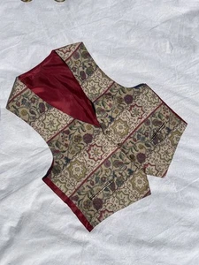 Vintage Size 2XL 16-18 Linen Tapestry Floral Button Front Waistcoat - Picture 1 of 8