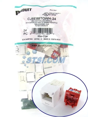 (24-PACK) Panduit CJ5E88TGWH-24 Cat5e Mini-Com Jack Module, White ~STSI - Image 1 of 4