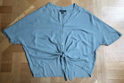 Primark Viscose Sage Green Seamless ShortSleeve Mother Of Pearl Knot Shirt  SNew - Image 1 of 4