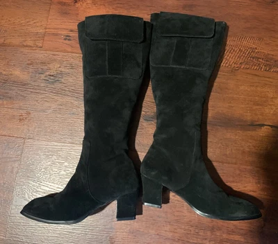 NEWPORT NEWS Bota Negra Gamuza Media Pantorrilla Cremallera Alta Talla 8.5 Nueva Foto 1 de 4