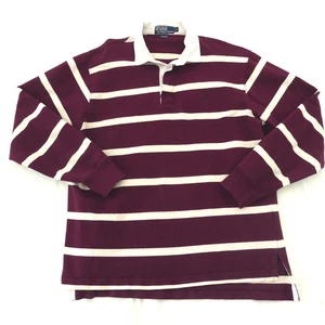 Polo Ralph Lauren Polo Shirt M Maroon Stripe Long Sleeve Rugby Top Y2K PreppyVTG - Picture 1 of 12
