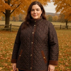 Talbots Women Quilted Jacket 2X Brown Corduroy Trim Barn Coat Country Equestrian - Picture 1 of 12