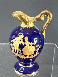 Miniature Limoges Cobalt And Gold 2.5” Ewer Pitcher Courting Couple - Picture 1 of 7