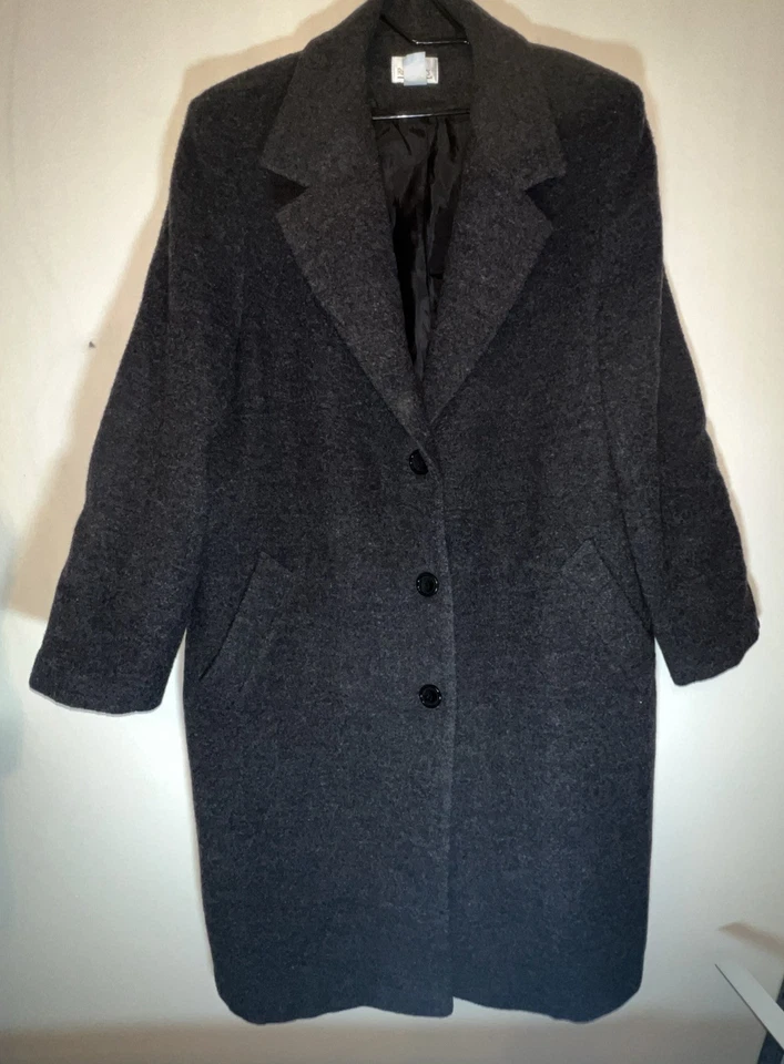 Abrigo clásico de mezcla de lana gris carbón vintage de Roaman para mujer talla grande B0 Foto 1 de 4