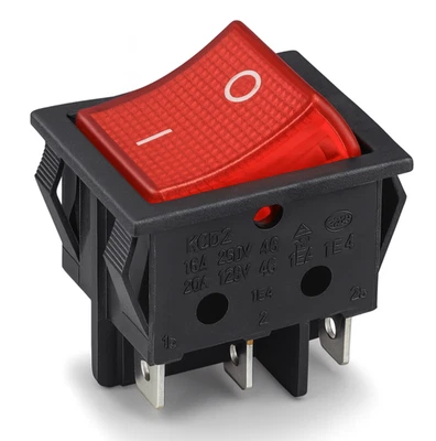 Switch On/On 6 Pin 16A 250~ Red Illuminated, Rocker Switch, Device Switch - Image 1 of 4