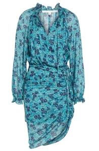 Veronica Beard Becky Floral-Print Silk Blue Shirtdress Dress Size 10 NEW - Picture 1 of 12