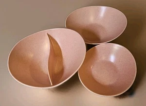 Lot de 3 bols de service rose chatouillé MCM Vernon Ware Metlox plats à éclaboussures mouchetées - Photo 1/13