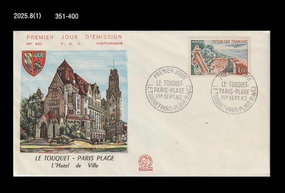 Turismo, Le Touquet-Paris-Plage, Praia, Golfe, Aviação, Esportes, França 1962 FDC, Capa - Imagem 1 de 1