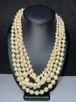 Pre-owned J. Crew Multi-strand Faux Cream Pearl Knotted Necklace - Very Good - Image 1 of 3