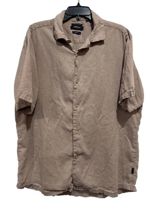 Kenneth Cole New York Shirt Mens XL Brown Linen Blend Short Sleeve Slim Fit - Image 1 of 4