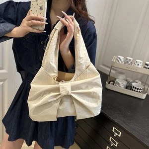 Korean Style Bow Shoulder Bag Bowknot Handbag Plaid Tote Bag Storage Bag - Picture 1 of 17