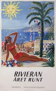 BAILLE HERVE RIVIERAN ÅRET RUNT FRENCH RAILWAY 1949 VINTAGE POSTER - Picture 1 of 1