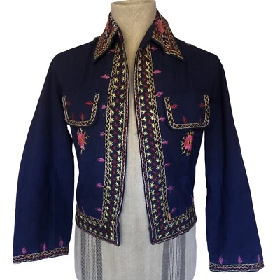 Chaqueta Camisa Vintage Años 70 Bordada Luz Festival Chaqueta Camisa M Azul Foto 1 de 4