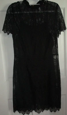 New Kensie Black Lace Dress Size L Juniors Lined Gold Zip Cocktail Party Formal - Image 1 of 4