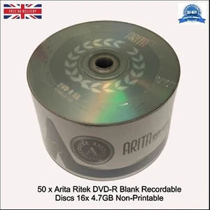 50 x Arita Ritek DVD-R 8x Blank 4.7GB Non-Printable Recordable Logo Blank Disc - Afbeelding 1 van 24