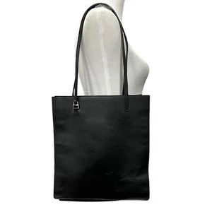 Banana Republic Vintage Black Leather Tote Shoulder Bag Purse Sleek Slim - Picture 1 of 10