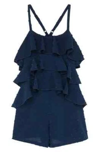 NORDSTROM HABITUAL Kids' Girl's Swiss Dot Tiered Ruffle Romper In Med Stone Navy - Picture 1 of 8