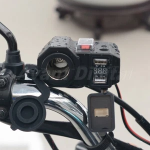 12V/24V Dual USB Charger Motorcycle Cigarette Lighter LED Voltmeter Waterproof - Picture 1 of 7