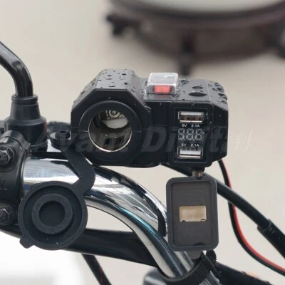 12V/24V Dual USB Charger Motorcycle Cigarette Lighter LED Voltmeter Waterproof - Image 1 of 4