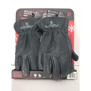 Plainsman Fleece Lined Cowhide Leather Work Gloves 2 Pairs Large Black - Picture 1 of 3