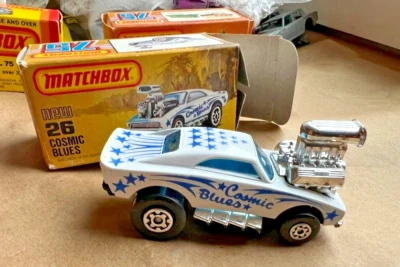 Vintage 1970s Matchbox Superfast 26 Dodge Charger Cosmic Blues Near MintJ2 Box - Image 1 of 3