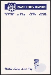 Vintage note sheet M F A PLANT FOOD Joplin Columbia Springfield Missouri n-mint+ - Picture 1 of 2