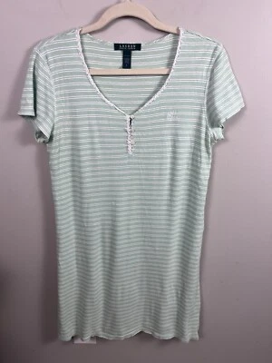 LRL Ralph Lauren Striped Cotton Night Shirt Nightgown Large Short Sleeve Green - Image 1 of 4