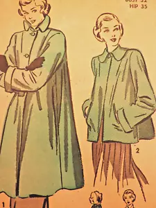 1940s Miss Advance 4828 Pattern Swing Coat Short/Long Option Sz: 14 B32 COMPLETE - Picture 1 of 8
