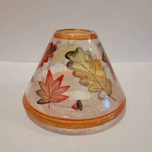 Yankee Candle Crackle Glass Shade for Jar Candle Painted Fall Leaves Acorns - Picture 1 of 4