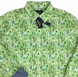 Men's CREMIEUX Long Sleeve Shirt M Medium Green White Paisley Print New NICE - Picture 1 of 6