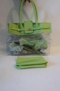 Bolso de mano Tina Demel de cuero verde y plástico transparente para mujer nuevo con etiquetas - Imagen 1 de 7